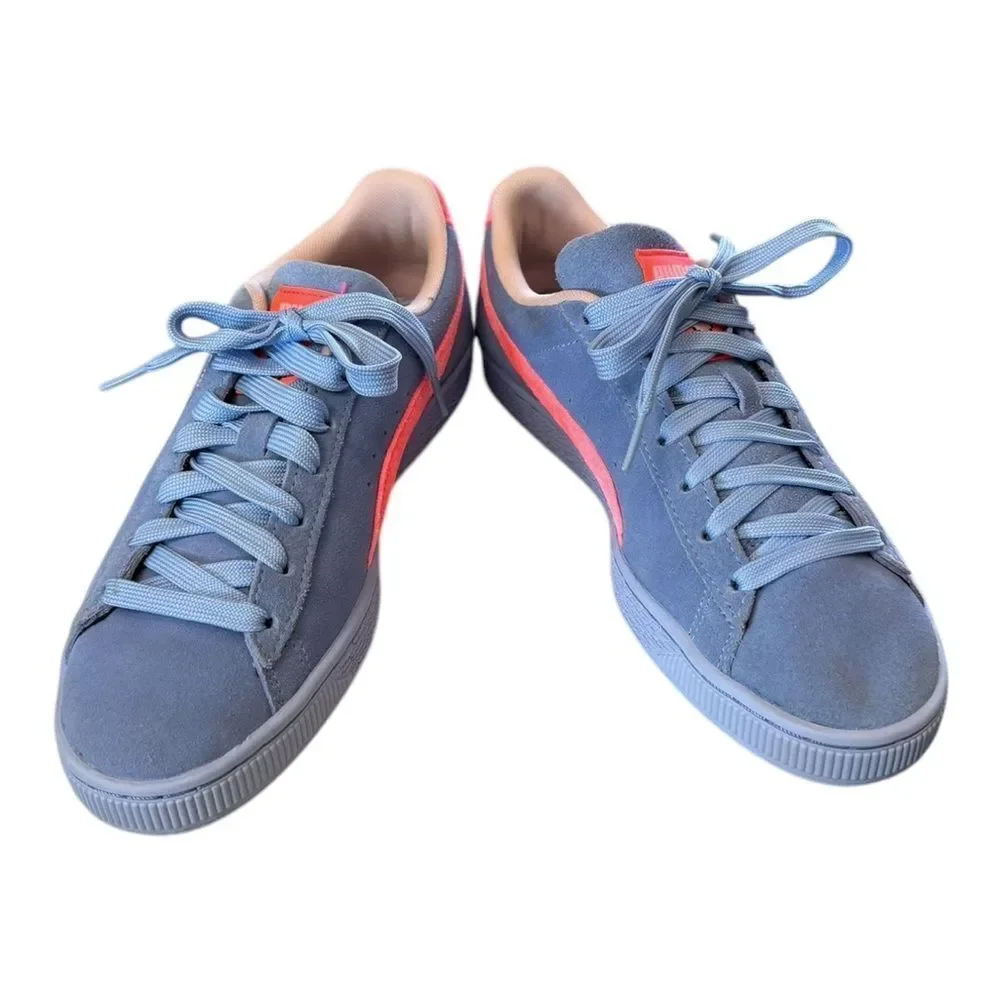 New Puma Kids Girls Suede Valentines Lace Up Purple Pink Sneakers 6.5